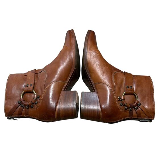 FRYE Zoe Ring Short Leather Heeled Ankle Boots Women's Sz 8 Cognac Equestrian - Picture 8 of 11